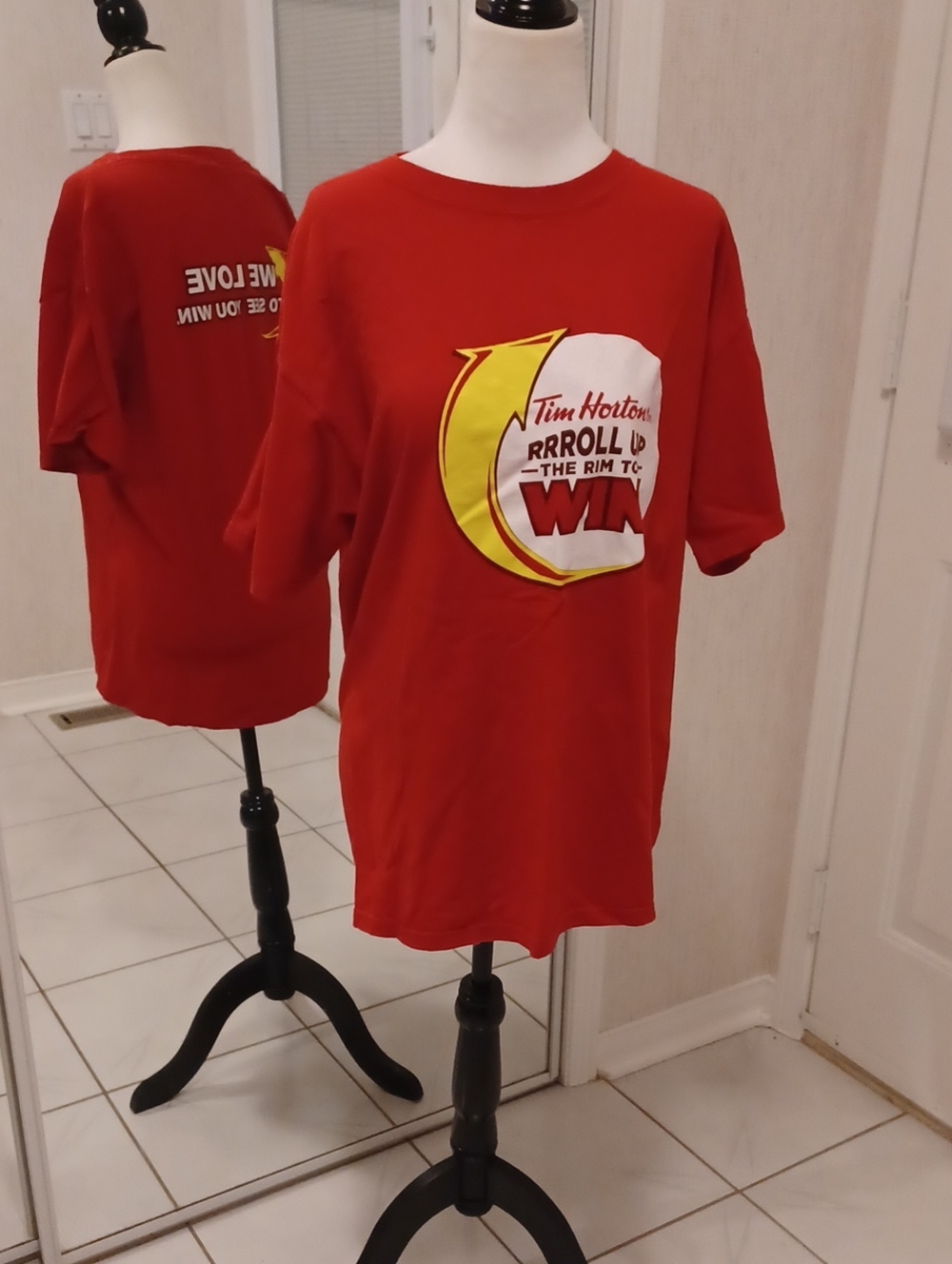 4/$40 Red Tim Hortons T-Shirt - Size Large